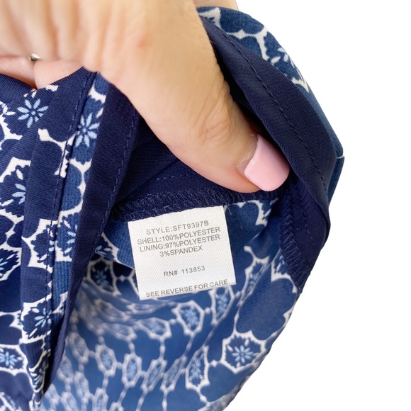 41 Hawthorne Blue Medallion Trellis Print Bell Flutter Flowy Sleeves Medium - Picture 5 of 5